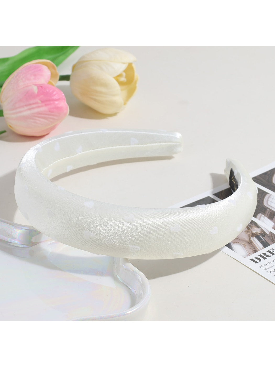 Gifty - Heart Print Satin Look Padded Fabric Headband