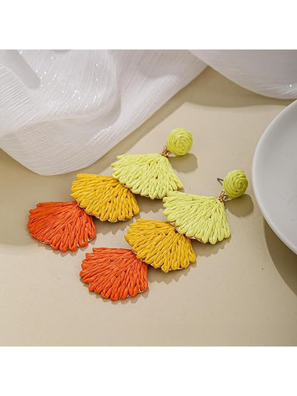 Earedge - Bohemian Shell Raffia Woven Drop Earrings