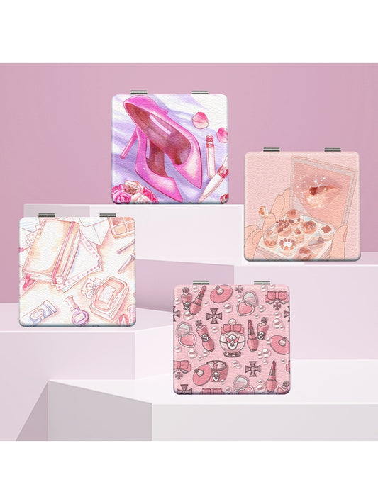 Mirroray - Cartoon Print Folding PU Glass Makeup Mirror