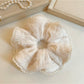 Soft sweet beige ruffle scrunchie with layered fabric design