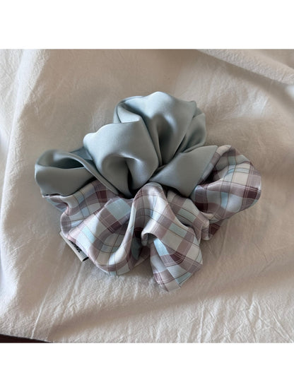 Gifty - Pleated Bow Checked Patchwork Fabric Scrunchie