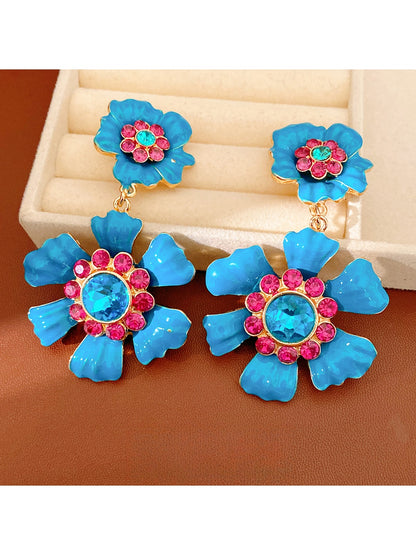 Earedge - Vintage Floral Rhinestone Dangle Earrings