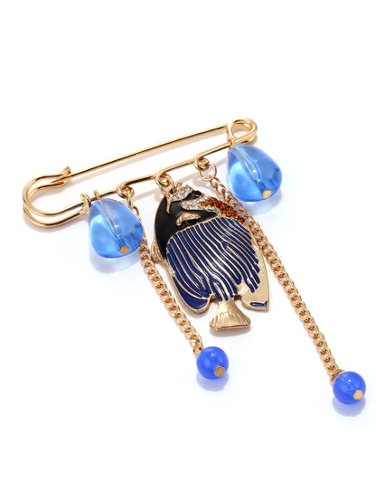Brovia - Tropical Fish Tassel Statement Alloy Brooch