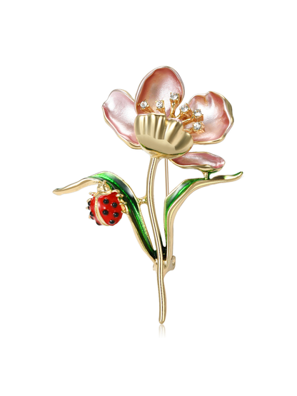 Brovia - Vintage Lotus Ladybug Accent Brooch