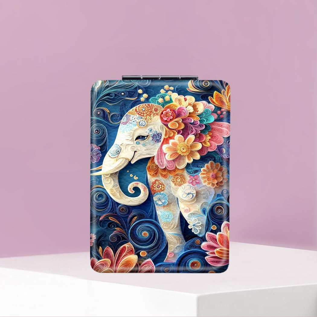 Mirroray - Foldable Elephant Print Handheld Makeup Mirror
