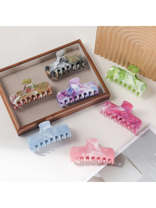 Beau - Marble Swirl Flat Plastic Hair Claw Clip