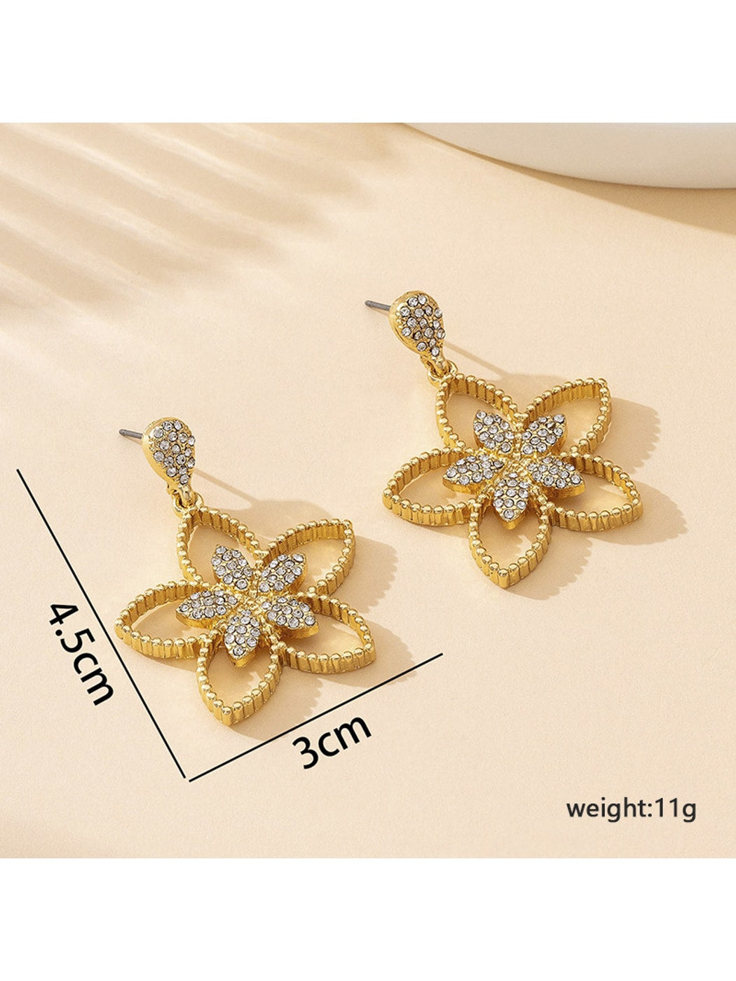 Earedge - Gold Hollow Flower Inlaid Dangle Earrings