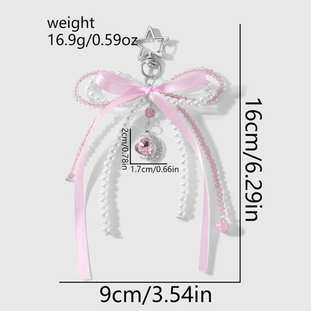 Keypus - Sweet Beaded Bow Star and Moon Keychain