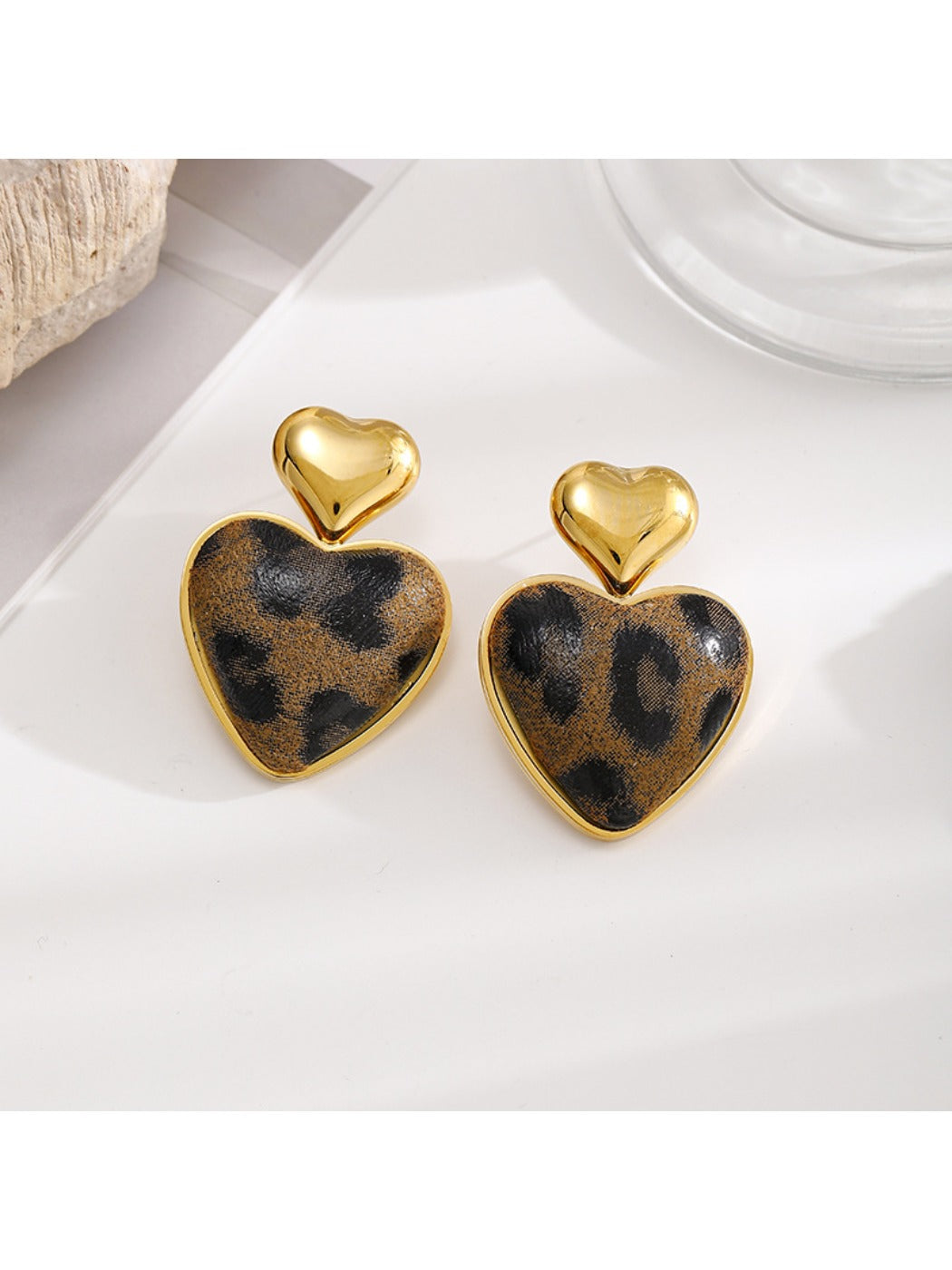 Earedge - Valentines Day Leopard Heart Earrings