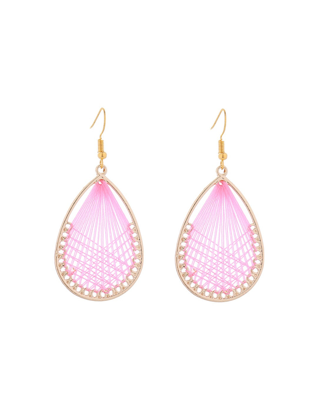Pair of Earedge Cord Woven Teardrop Earrings on a wooden surface with soft lighting