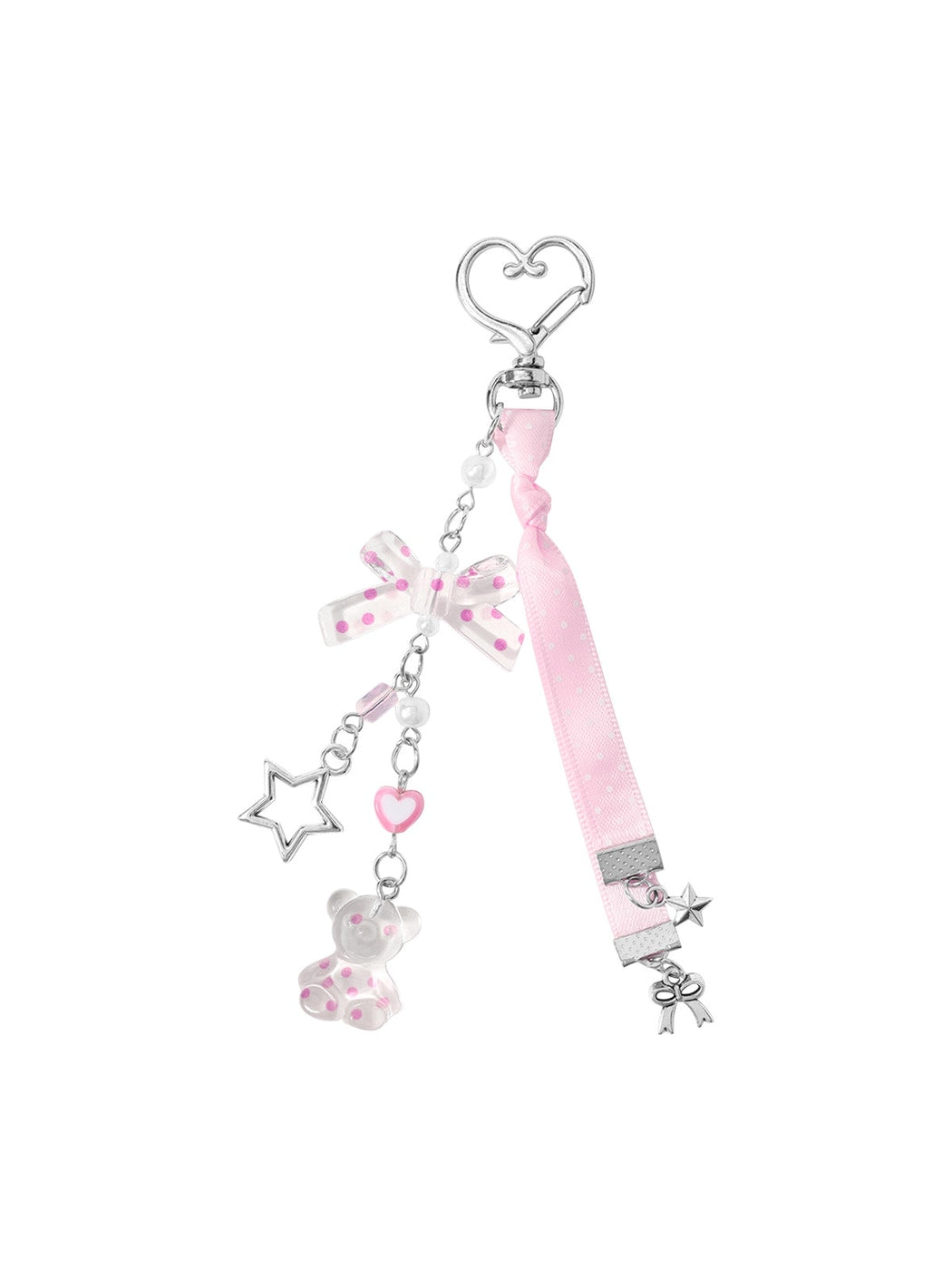 Keypus - Y2K Polka Dot Bow Heart Charm Keychain