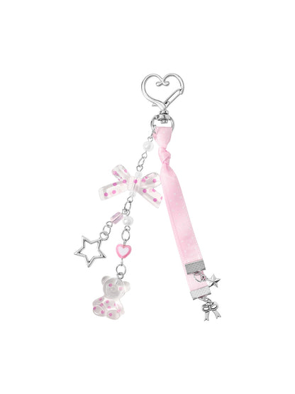 Keypus - Y2K Polka Dot Bow Heart Charm Keychain