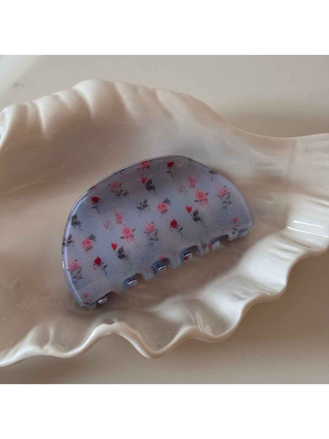 Beau - Blue Rose Print Hair Claw Clip