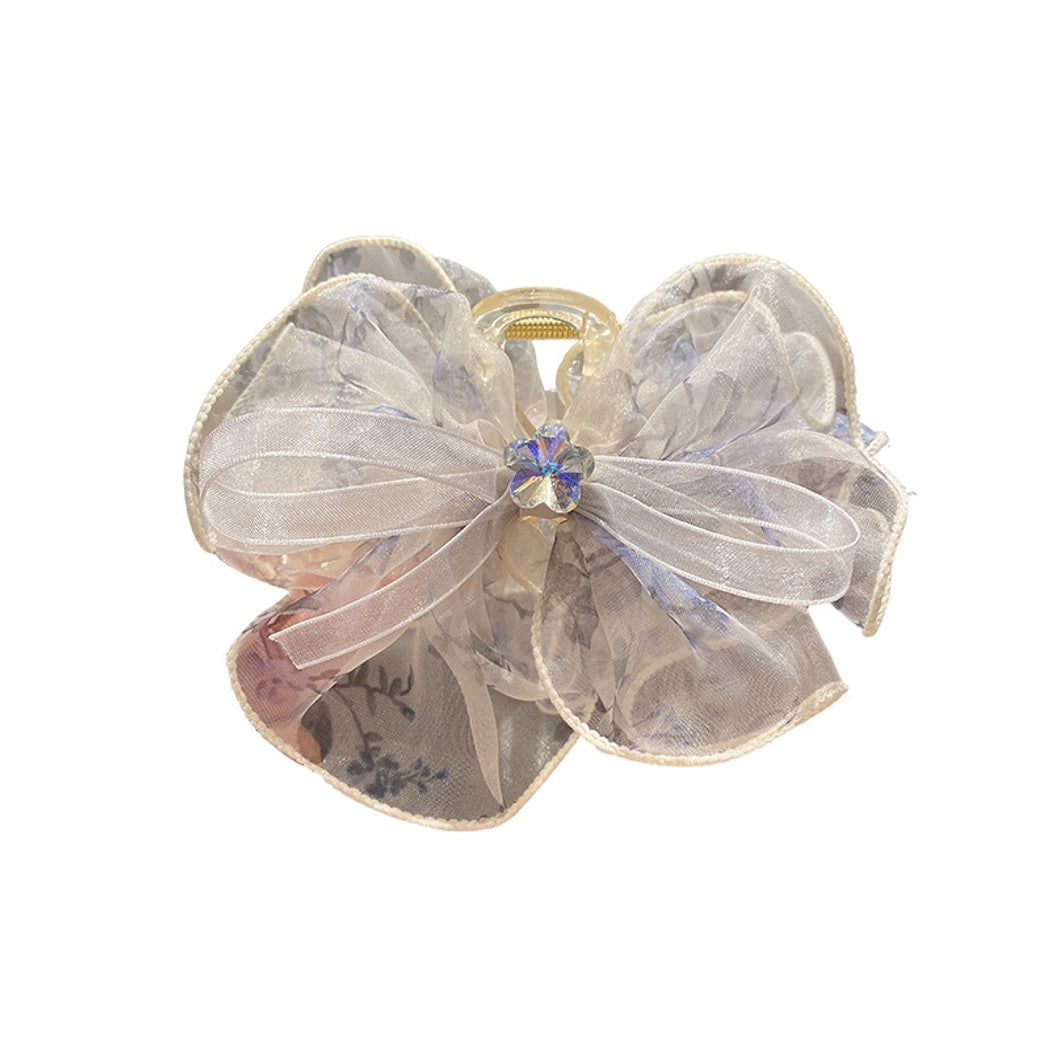 Beau - Floral Organza Bow Plastic Alloy Claw Hair Clip