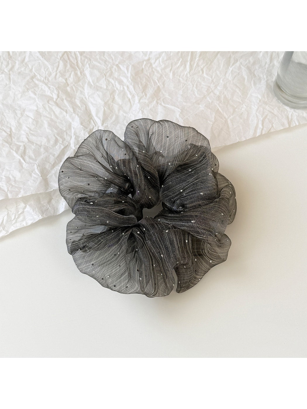 Gifty - Ruffled Mesh Polka Dot High Elastic Scrunchie