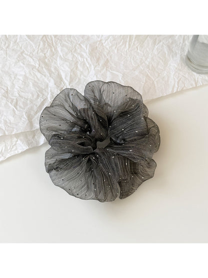 Gifty - Ruffled Mesh Polka Dot High Elastic Scrunchie