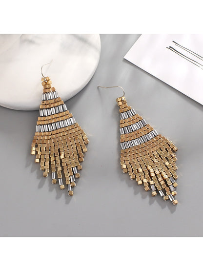 Earedge - Color Block Geometric Tassel Earrings