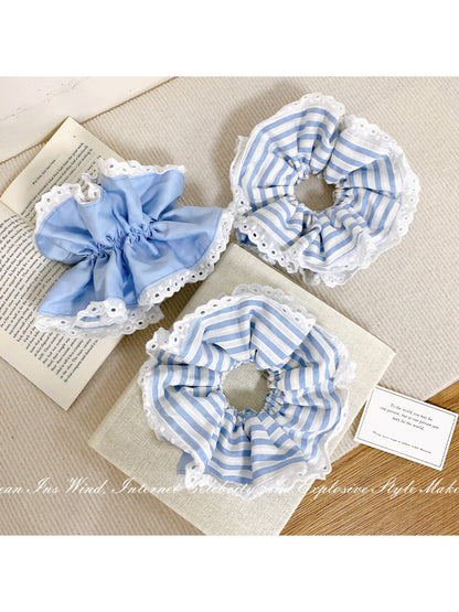 Gifty - Blue White Striped Lace Hair Tie