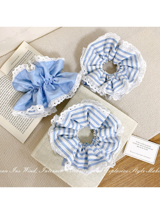 Gifty - Blue White Striped Lace Hair Tie