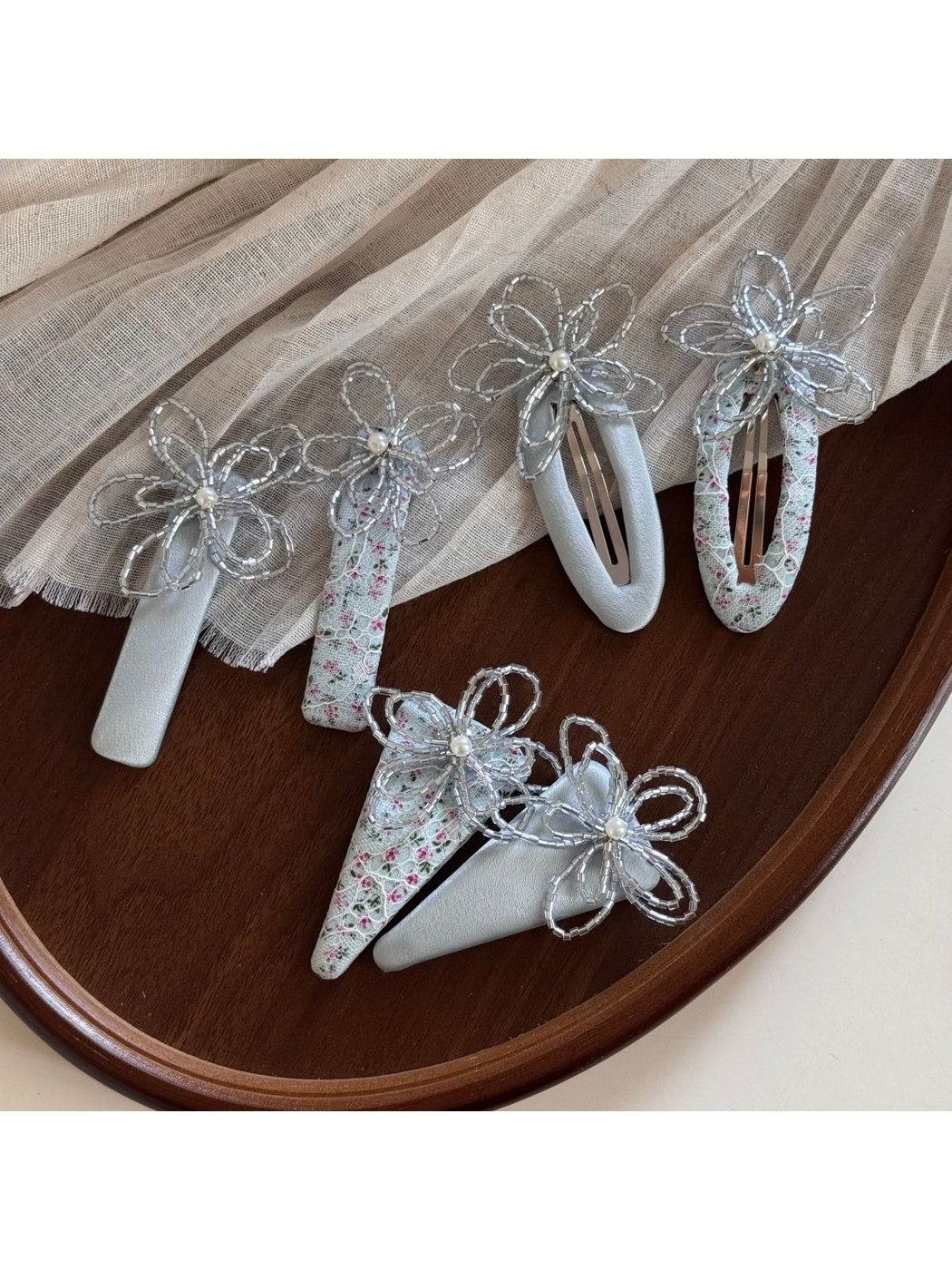Beau - Beaded Flower Irregular Hair Clip