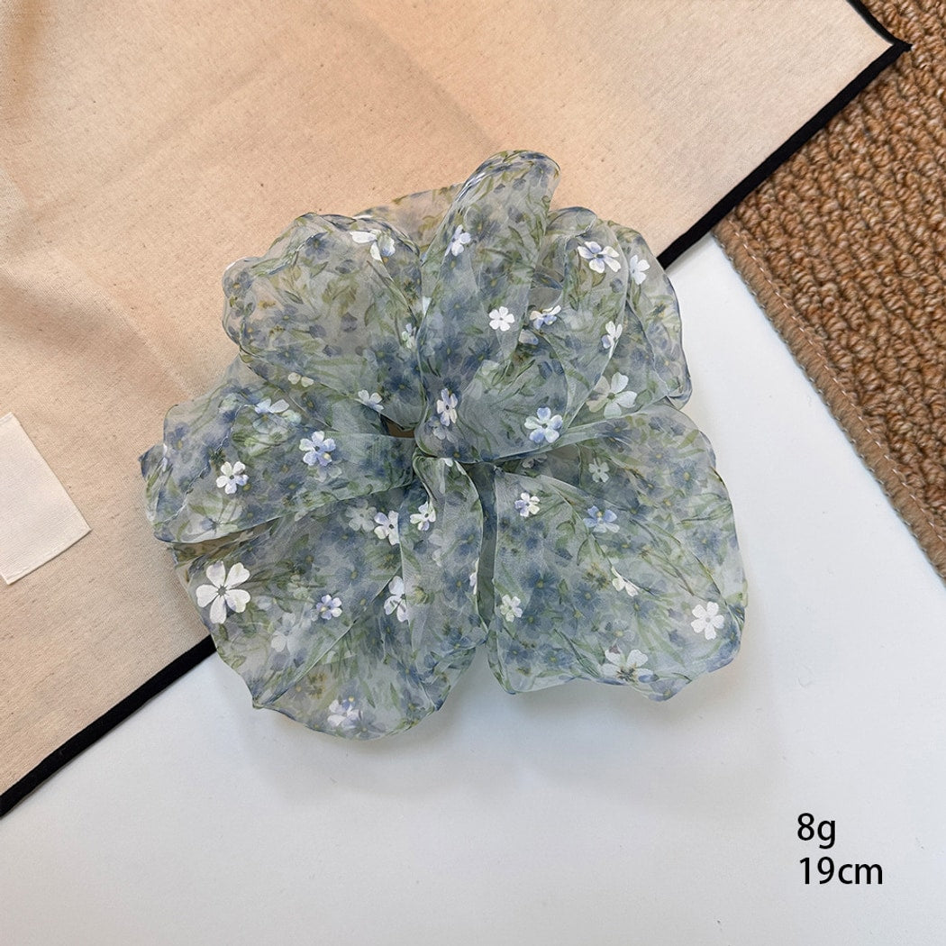 Gifty - Blue Green Floral Print Mesh Scrunchie