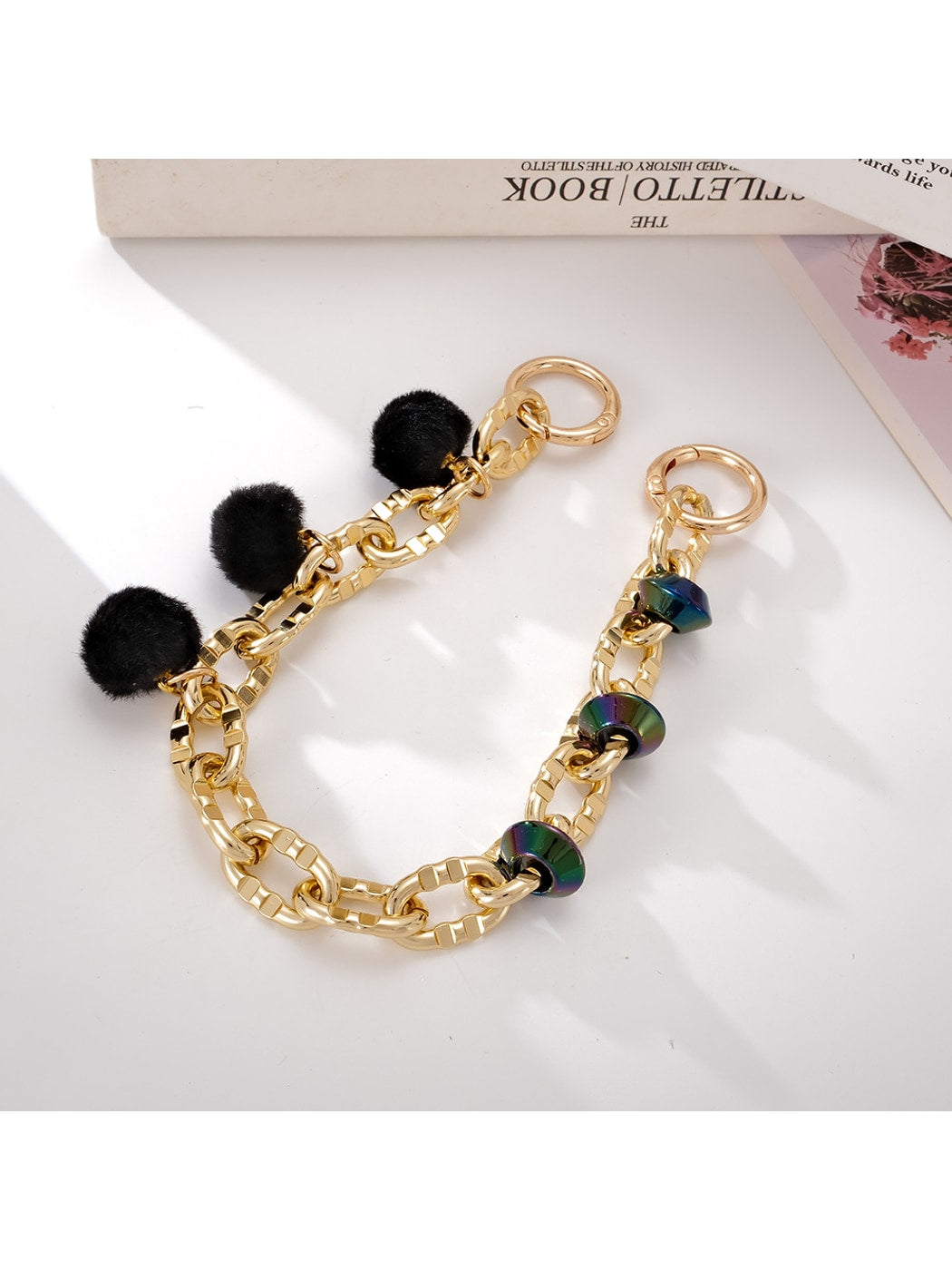 Keypus - Plush Pom Chain Detail Beaded Phone Charm