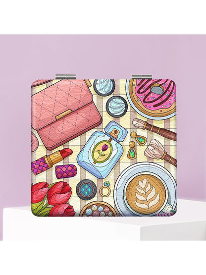 Mirroray - Cartoon Print Foldable PU Glass Compact Mirror