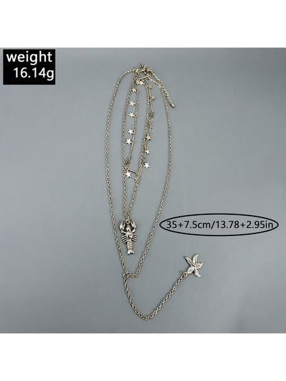 Nozari - Retro Distressed Ocean Charm Layered Necklace