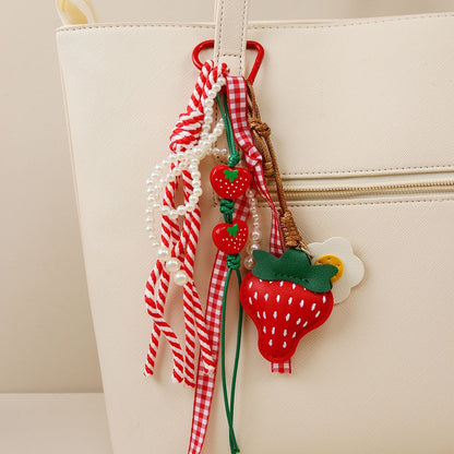Keypus - Strawberry Bow Ribbon Bag Charm Keychain