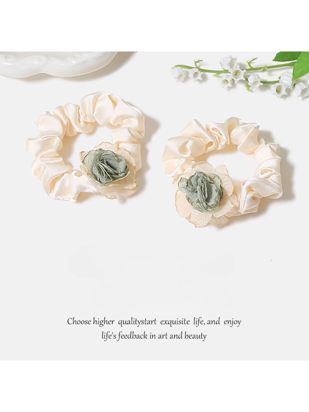 Gifty - Satin Camellia Hair Scrunchies