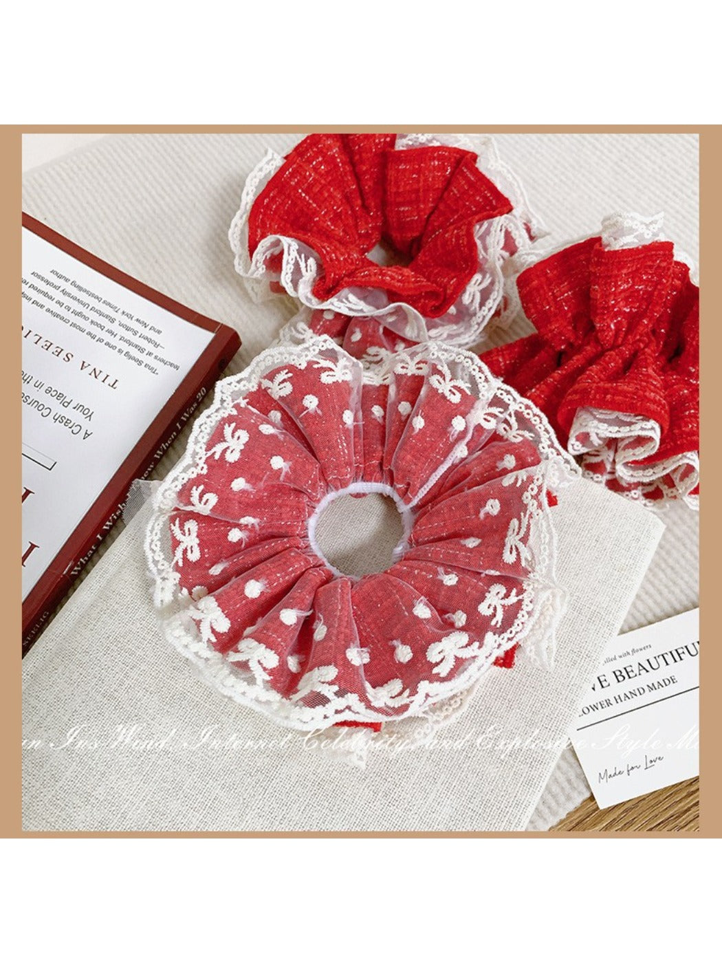 Gifty - Double-layer Lace Plaid Hair Ring