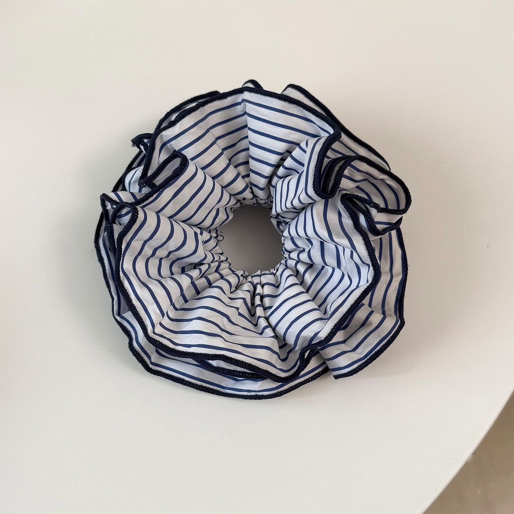 Gifty - Ruffled Striped Polyester Scrunchie