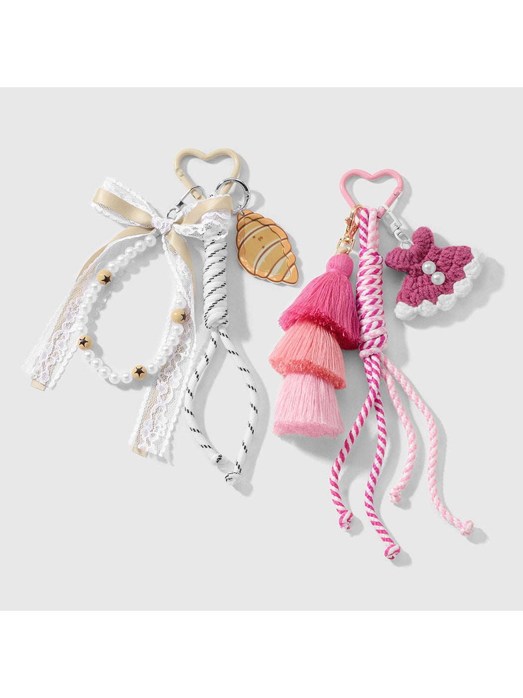 Keypus - Y2K Tassel and Ribbon Heart Keychain Bag Charm