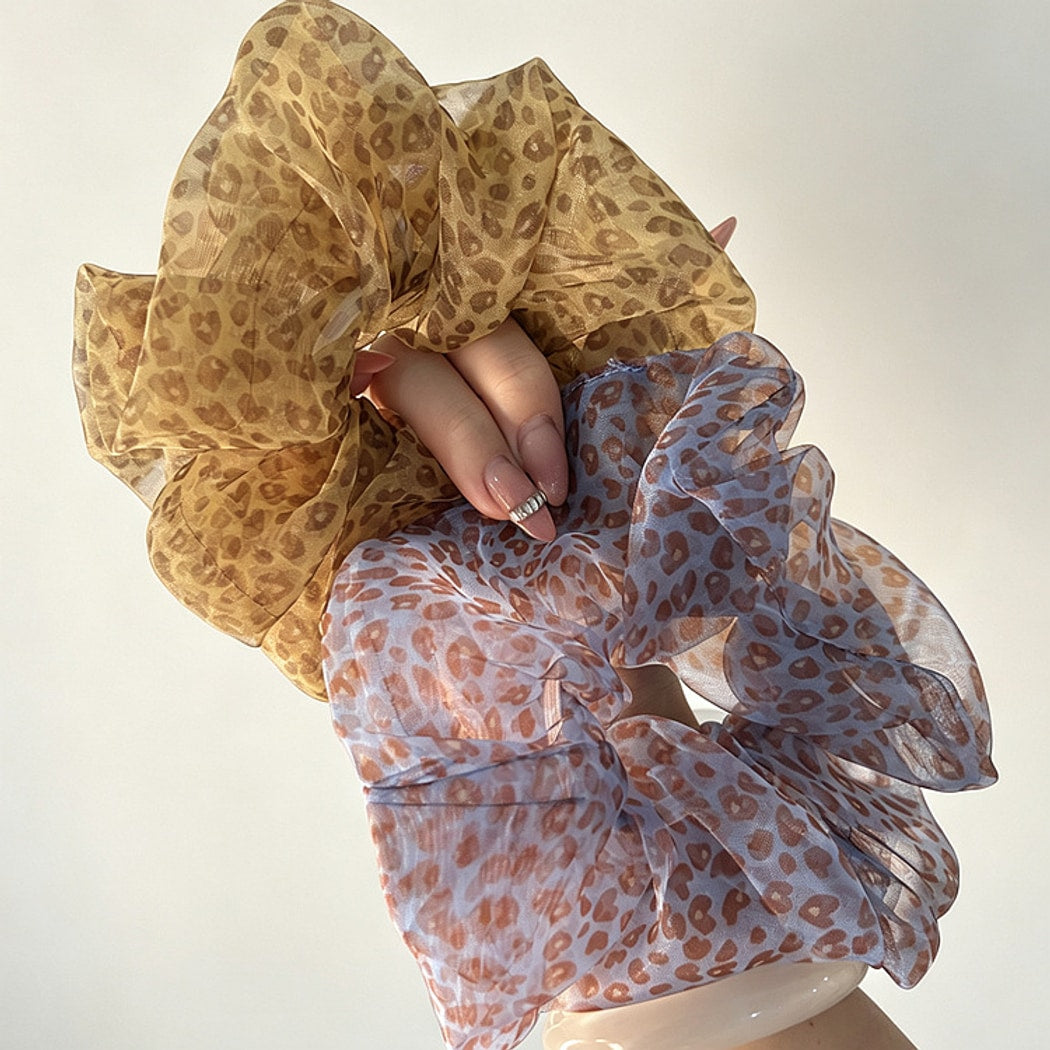 Gifty - Leopard Print Mesh Look Polyester Scrunchie