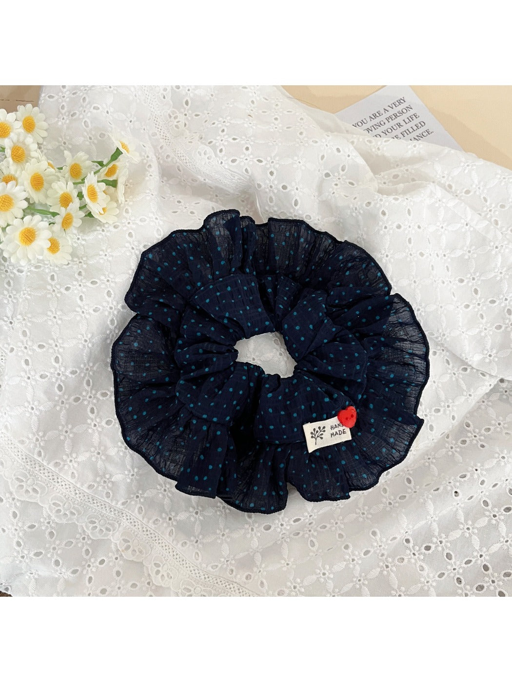 Gifty - vintage polka dot ruffle scrunchie hair tie