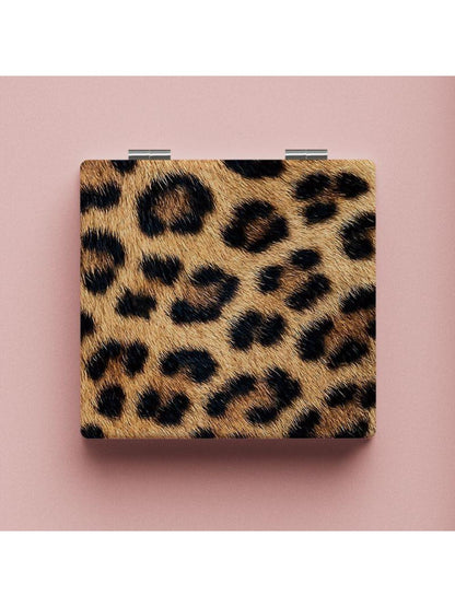 Mirroray - Vintage Leopard Print Square Compact Mirror