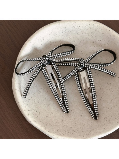 Beau - Rhinestone Bow Side Snap Hair Clip