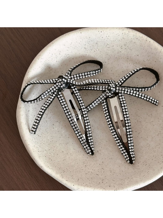 Beau - Rhinestone Bow Side Snap Hair Clip