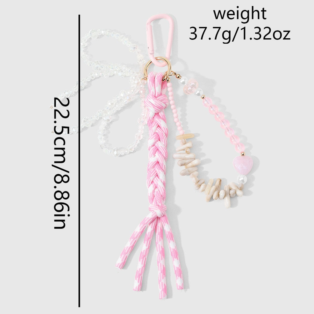 Keypus - Pink Beaded Bow Woven Cord Keychain
