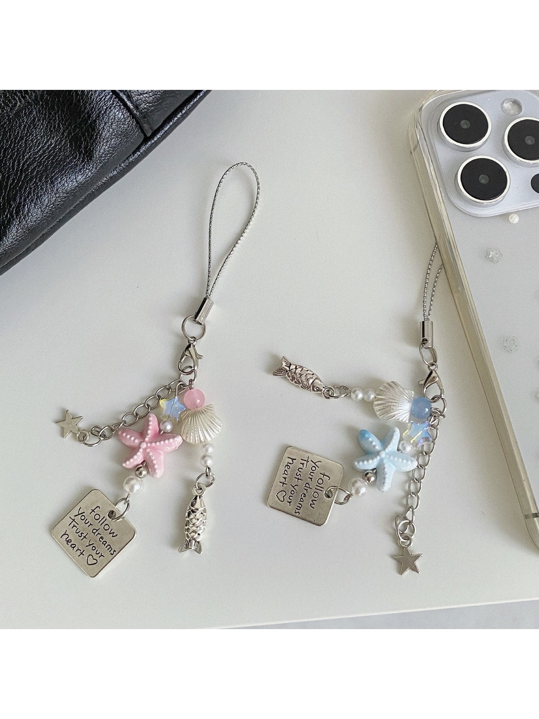 Keypus - Ceramic Starfish Fish Detail Beaded Phone Charm