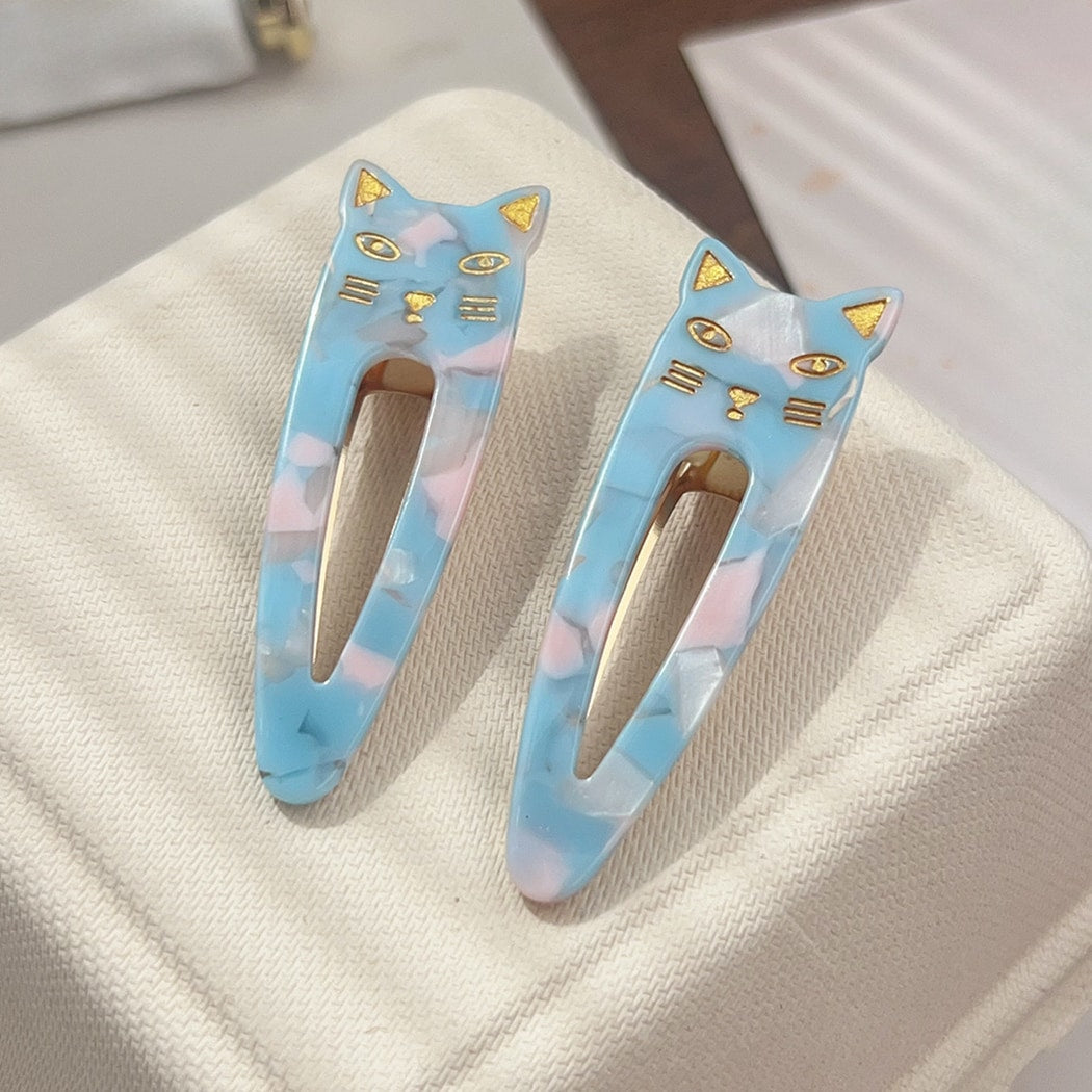 Beau - Glossy Printed Cat Detail Hair Clip Set