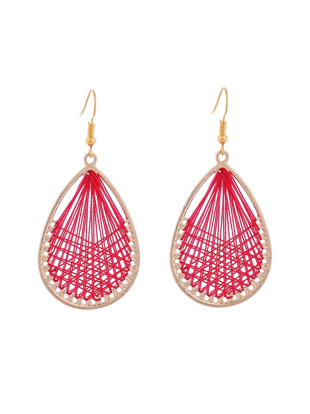 Earedge Cord Woven Teardrop Earrings worn by a model with short hair