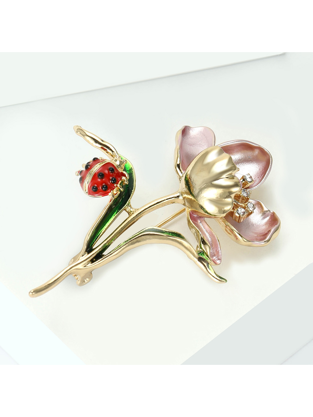 Brovia - Vintage Lotus Ladybug Accent Brooch