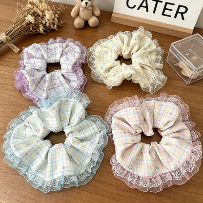 Gifty - Pastel Star Pattern Lace Edge Ponytail Scrunchie