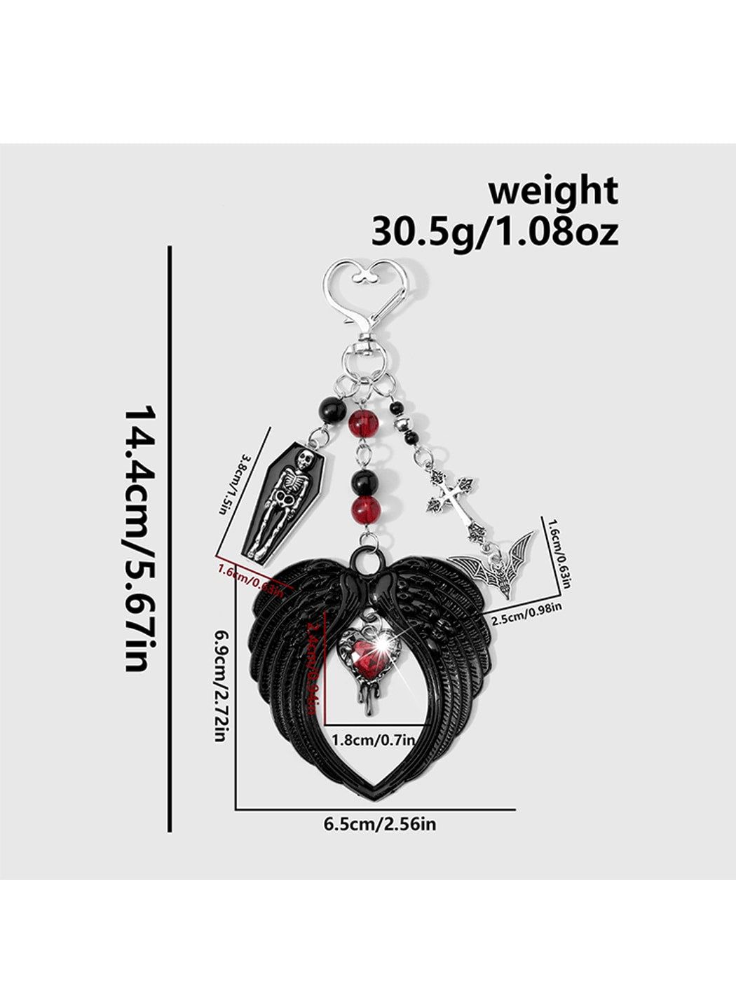 Keypus - Y2K Gothic Bat Coffin Wing Heart Keychain