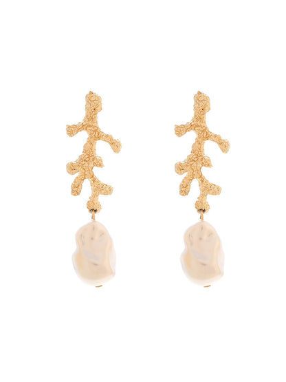 Earedge - Hammered Coral Form Alloy Dangle Earrings