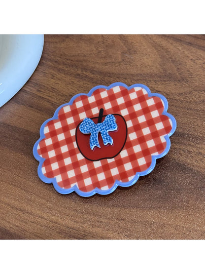 Beau - Vintage Red White Checkered Apple Hair Clip