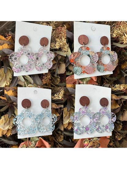 Earedge - Printed Daisy Patchwork Earrings