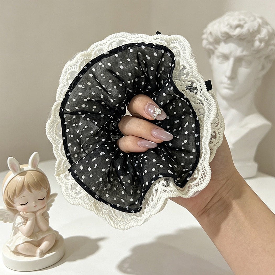 Gifty - Polka Dot Lace Edge Polyester Scrunchie