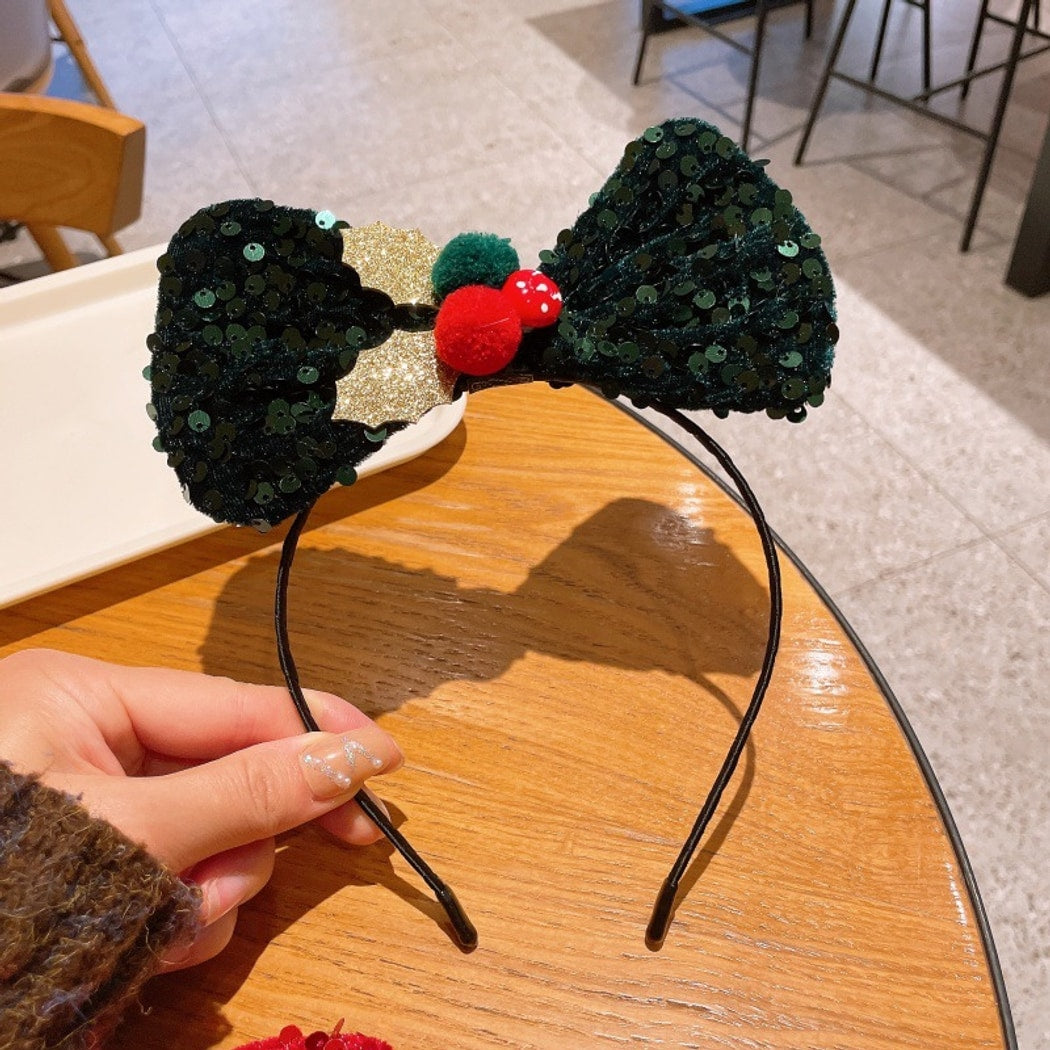 Gifty - Christmas Sequin Pom Pom Bow Headband